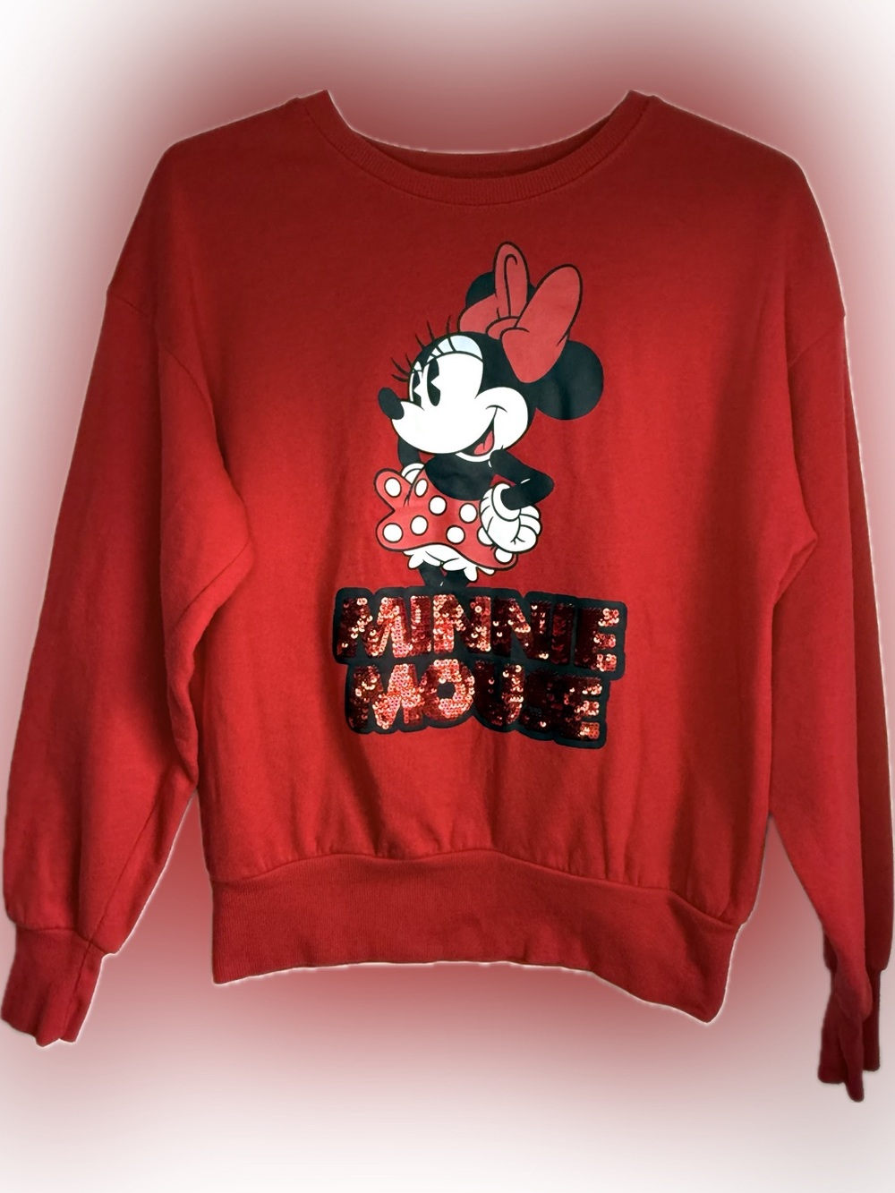 Disney Minnie Mouse Red Sequin Logo Women's Sweater Size X-Small